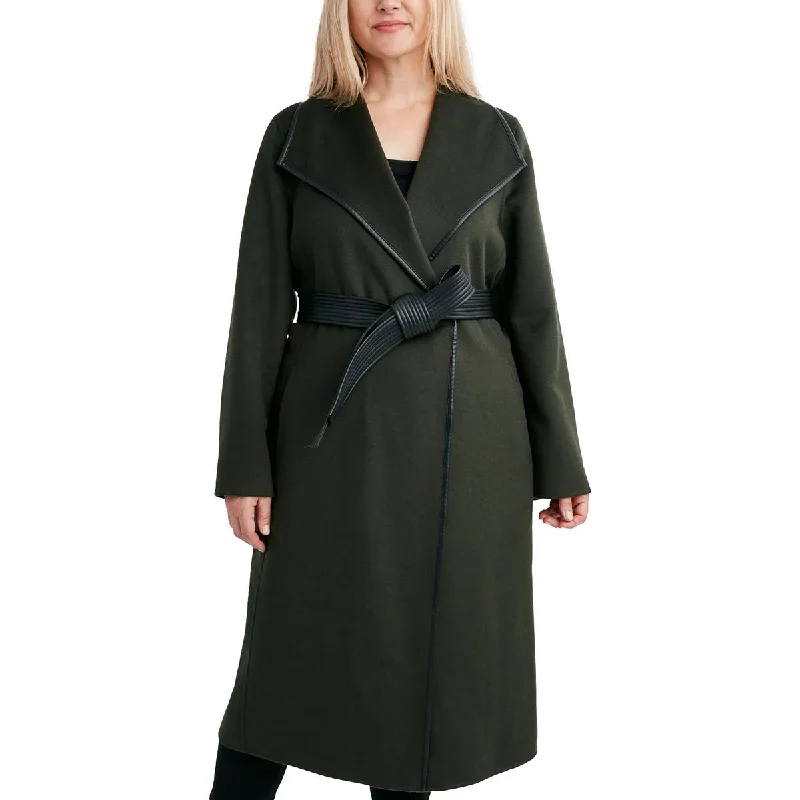 Tahari Womens Plus Wool Blend Long Trench Coat Fitted Loose Oversized