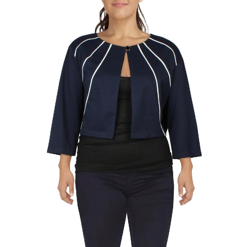 NY Collection Womens Plus Contrast Trim  Collarless Blazer Women's Short Blazer