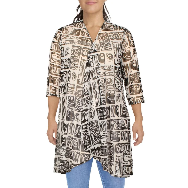 R&M Richards Womens Mesh Printed Duster Blazer Women's Boutique Suit
