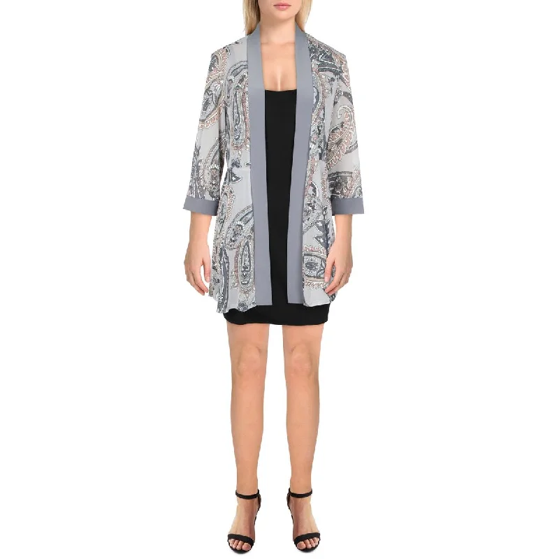 R&M Richards Womens Petites Mesh Printed Duster Blazer Women's Daily Blazer