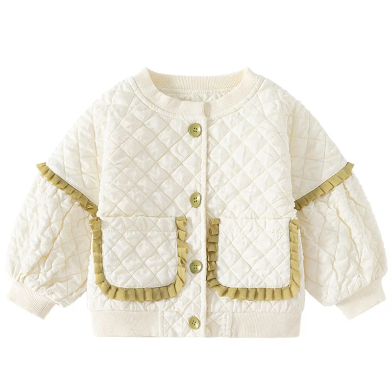 Toddler WarmJacket Girl Autumn Cute and Sweet Long-sleeved Plaid Coat Hook-and-Loop Buckled Tied Toddler WarmJacket Girl Autumn Cute and Sweet Long-sleeved Plaid Coat Hook-and-Loop Buckled Tied
