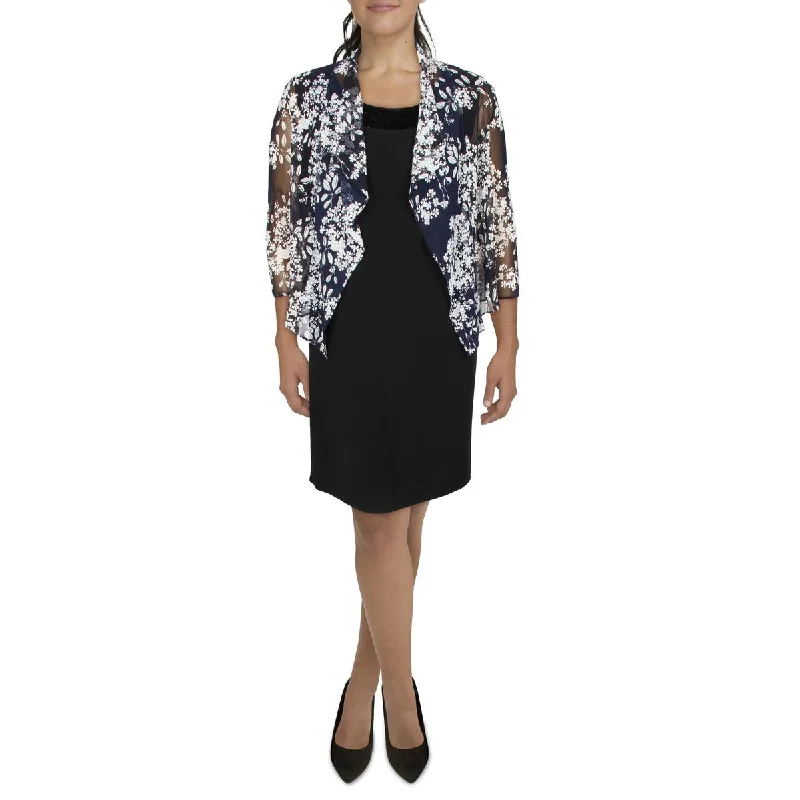 Jessica Howard Womens Petites Mesh Printed Collarless Blazer Women's Trendy Suit