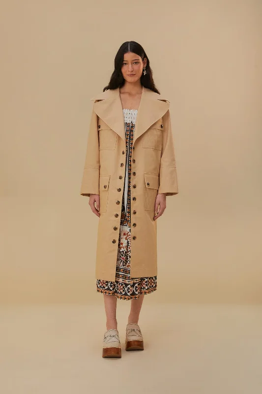 Pockets Over Nude Trench Coat Blouse Shirt Tunic
