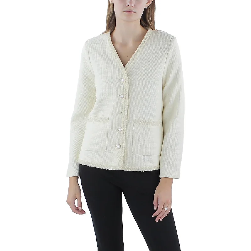 PLM Womens Textured  Collarless Blazer Women's Fashion Blazer
