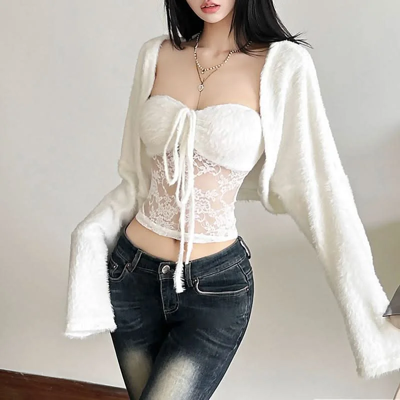 Long sleeve fluffy lace solid 2 piece coat top Suede Jacket Faux Fur Jacket Puffer Jacket Long sleeve fluffy lace solid 2 piece coat top Suede Jacket Faux Fur Jacket Puffer Jacket