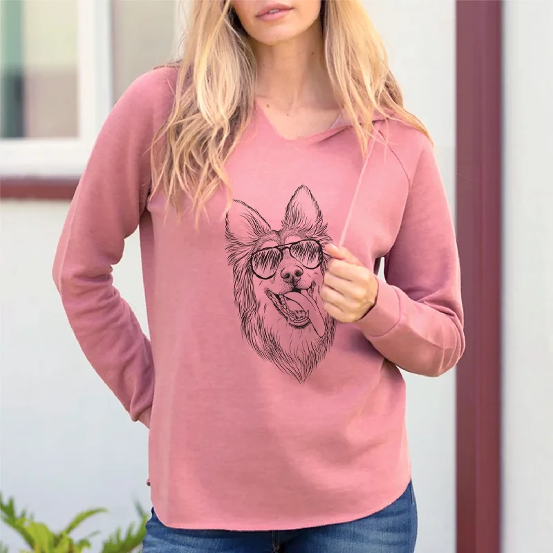 Aviator Rosalie the German Shepherd Mix - Cali Wave Hooded Sweatshirt Hoodie with Distressed Vintage Worn