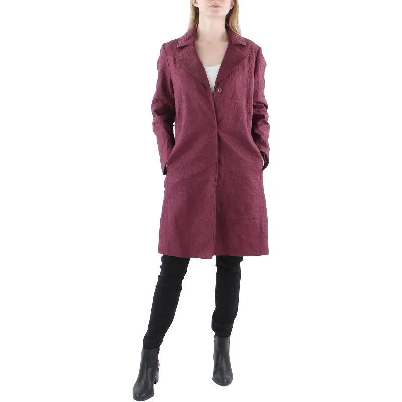 Anne Klein Womens Floral Midi Quilted Coat Crew Neck V-Neck Boat Neck