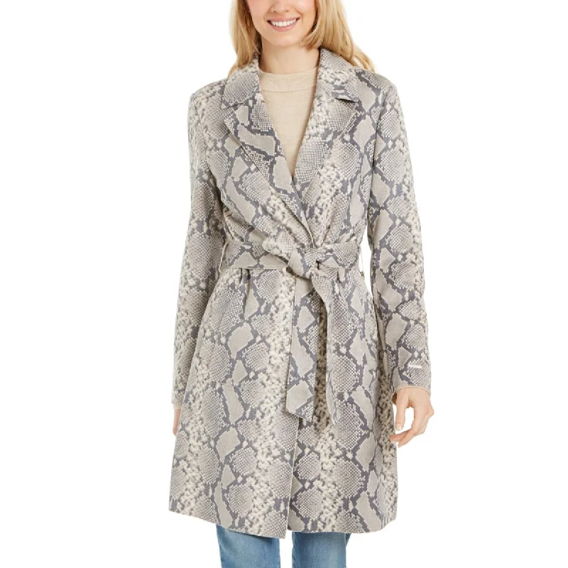 Tahari Womens Snake Print Long Trench Coat Asymmetrical Diagonal princess