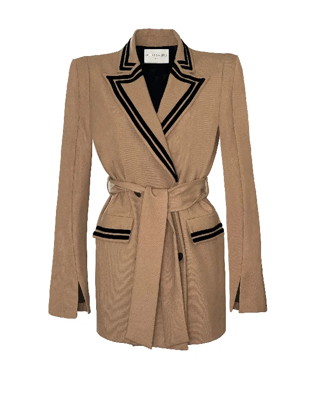 MARISSA BLAZER DRESS- CAMEL Women's Stripe Blazer