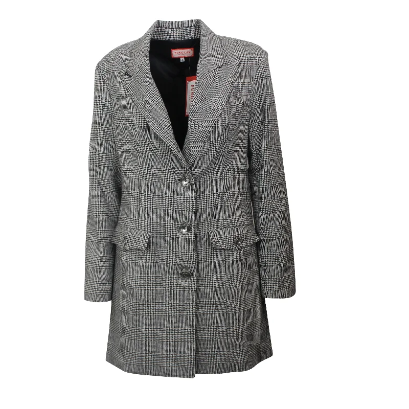Fung Lan and Co. BLACK WHITE HOUNDSTOOOTH BLAZER DRESS Women's Trench Blazer