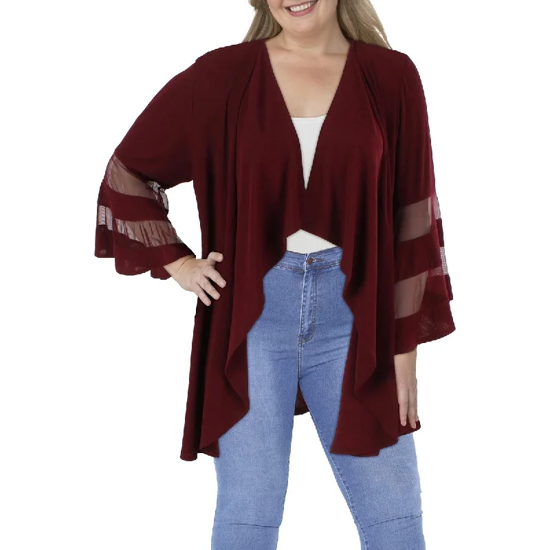 R&M Richards Womens Plus Knit Mesh Inset Duster Blazer Women's Advanced Suit