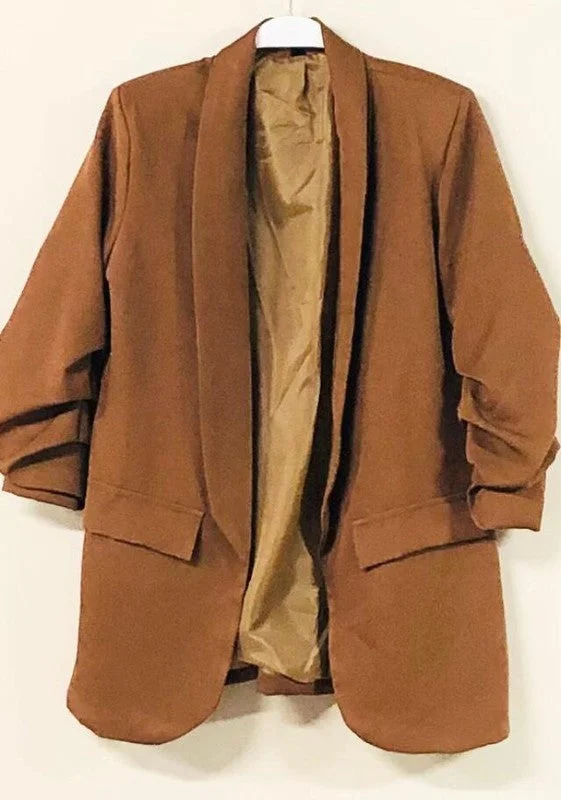 Venti6 - 3/4 Ruched Sleeve Blazer - Tobacco Women's Elegant Suit