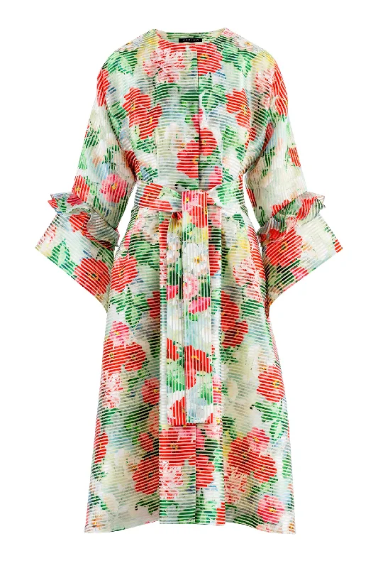 ADLUMIA FLORAL ORGANZA SILK BLEND COAT DRESS Raincoat Turtleneck Coat Wrap Coat