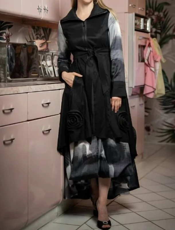 Dupioni Stretch Ruffle Coat/dress Set With Bubble Skirt In Black/white Trim Padded Insulated Dupioni Stretch Ruffle Coat/dress Set With Bubble Skirt In Black/white Trim Padded Insulated
