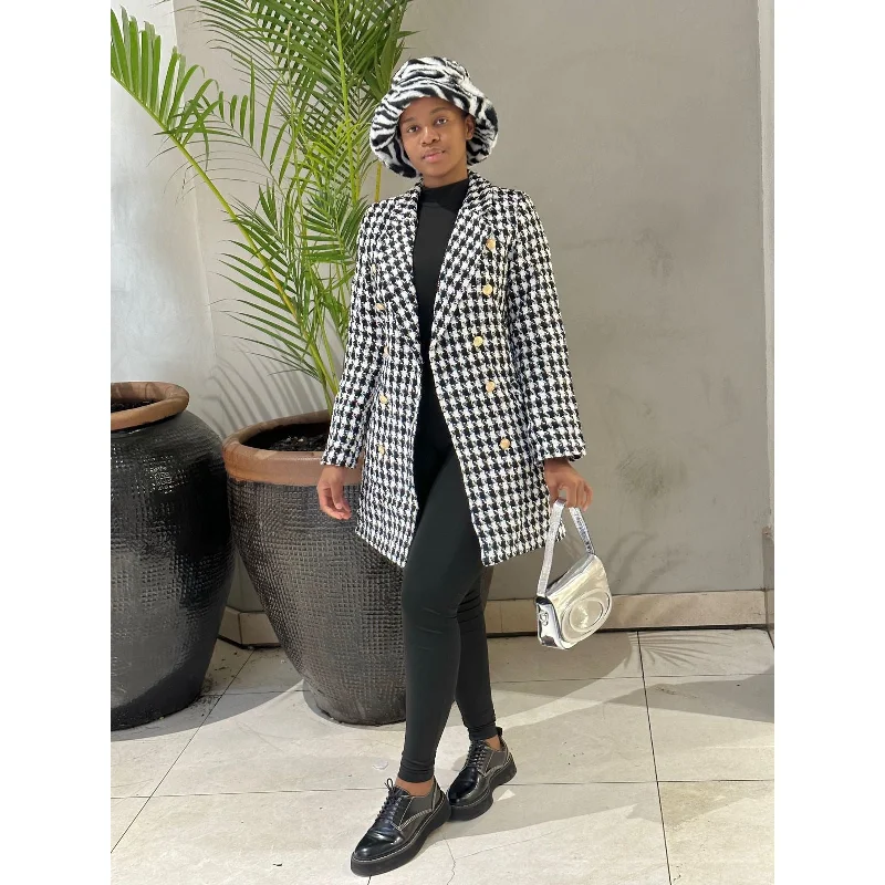 Vintage Plaid Coat Solid Print Jacquard