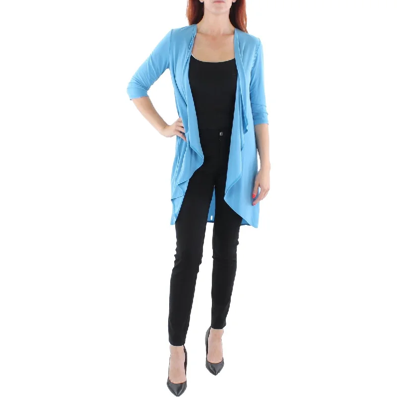 R&M Richards Womens Petites Knit Drapey Duster Blazer Women's Casual Suit
