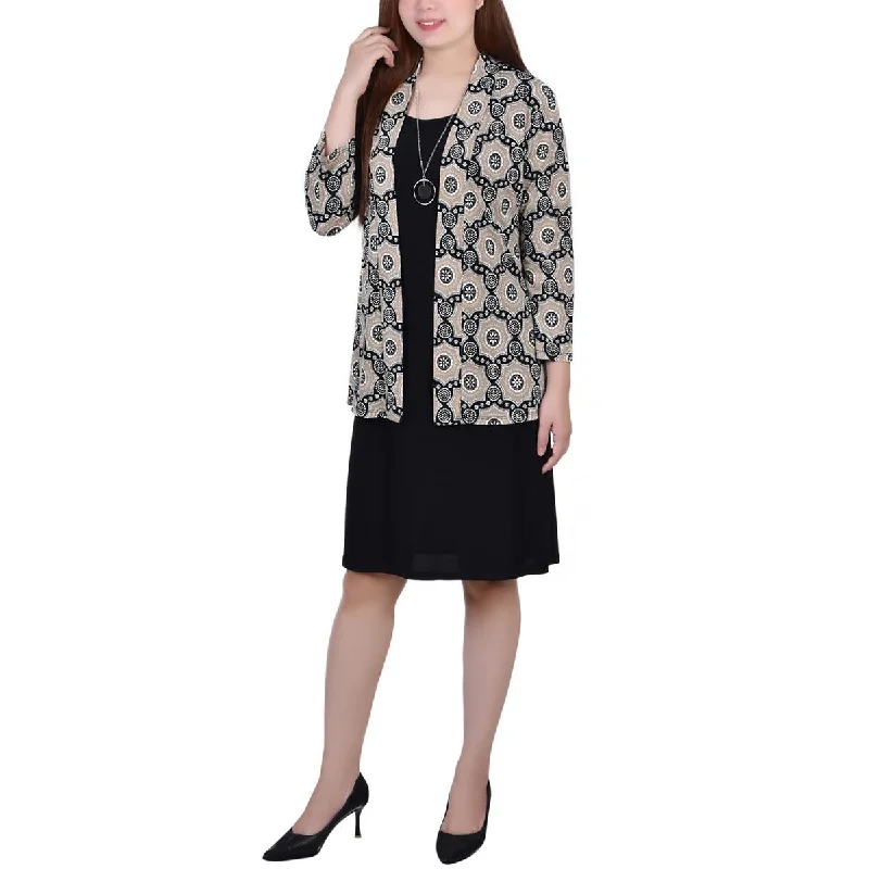 NY Collection Womens Petites Printed Knit Open-Front Blazer Women's Short Blazer