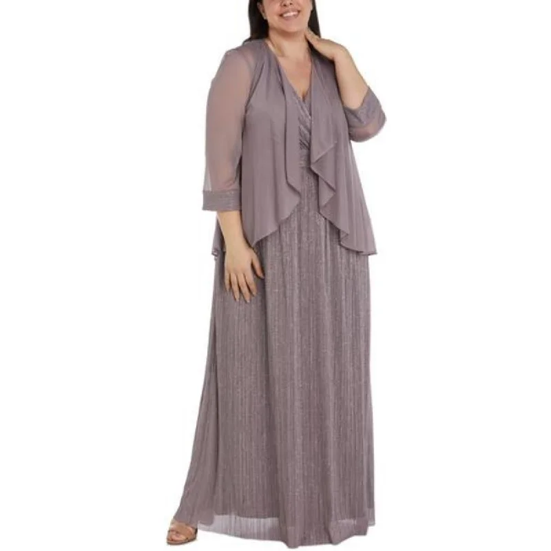 R&M Richards Womens Plus Mesh Glitter Duster Blazer Women's Banquet Suit