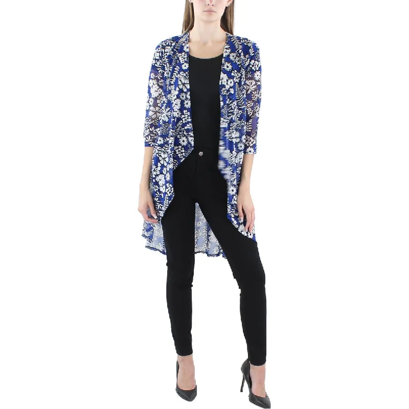 R&M Richards Womens Floral Print Drapey Open-Front Blazer Women's Premium Blazer