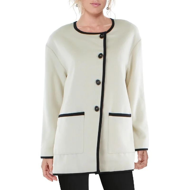 PLM Womens Contrast Trim Fleece Pea Coat Off-the-Shoulder Jacket Double-Breasted Coat Single-Breasted Coat PLM Womens Contrast Trim Fleece Pea Coat Off-the-Shoulder Jacket Double-Breasted Coat Single-Breasted Coat