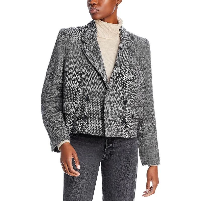 Free People Womens Heritage Tweed Wool Blend Two-Button Blazer Women's Navy Jacket