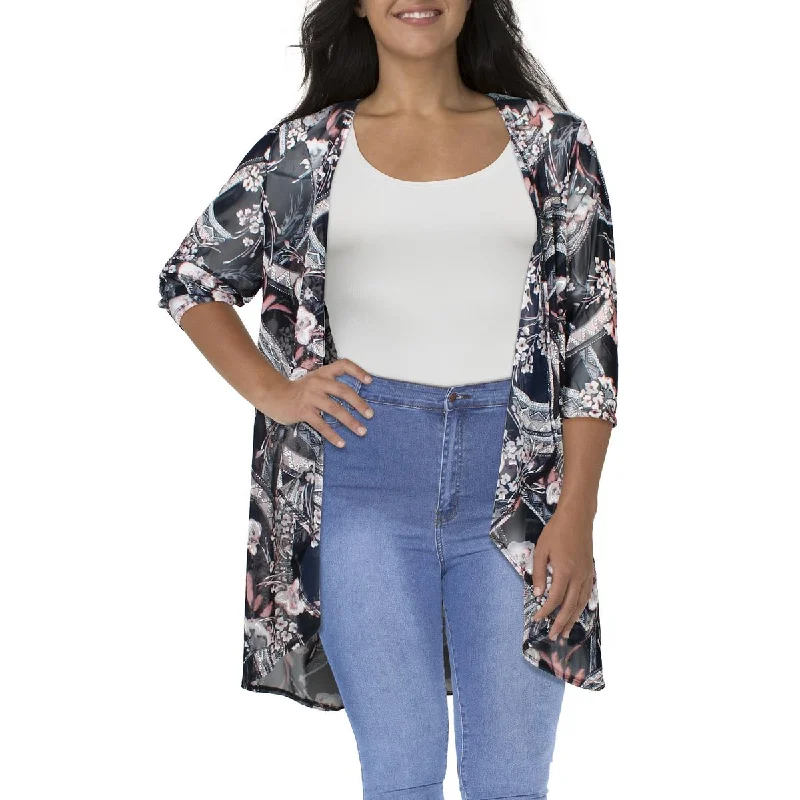 R&M Richards Womens Plus Mesh Printed Duster Blazer Women's Boutique Suit