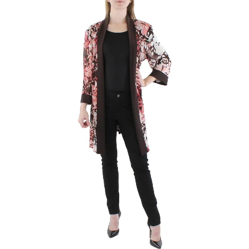 R&M Richards Womens Plus Floral Print Midi Open-Front Blazer Women's Luxurious Suit