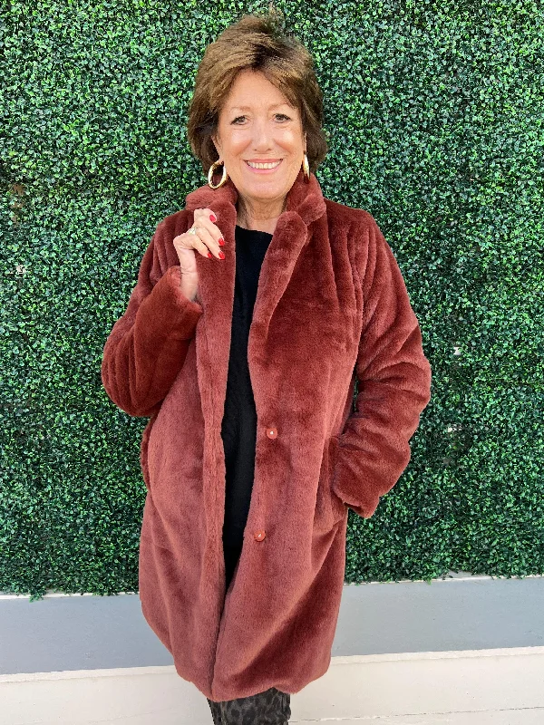 Faux Fur Long Coat Striped Polka Dot Solid