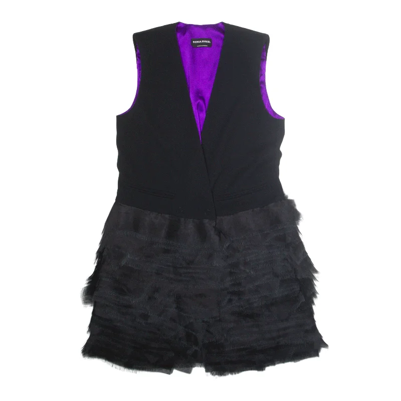 SONIA RYKIEL Frill Blazer Fit & Flare Dress Black Sleeveless Short Womens UK 14 Women's Classic Blazer