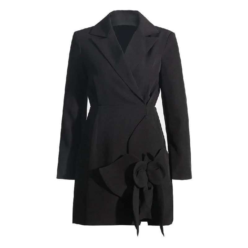 Chic 3D Floral Detail Lapel Collar Long Sleeve Tailored Mini Blazer Dress Women's Classic Blazer Chic 3D Floral Detail Lapel Collar Long Sleeve Tailored Mini Blazer Dress Women's Classic Blazer