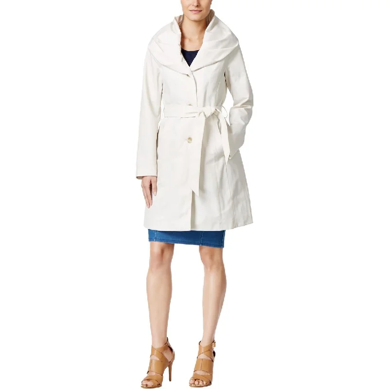 T Tahari Womens Callie Belted Hooded Trench Coat Buttoned Zippered Snapped