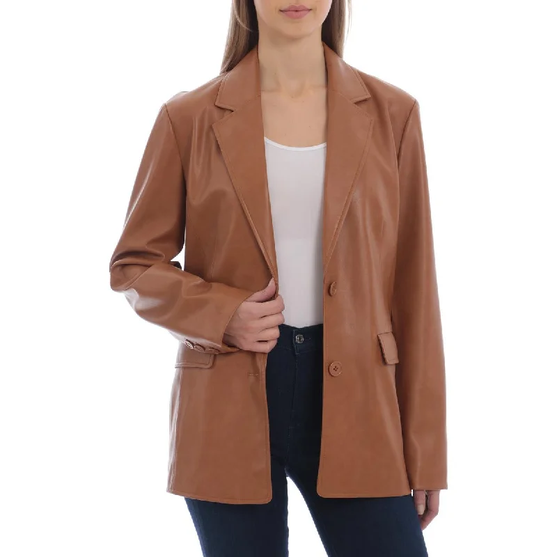 Avec Les Filles Women's Faux Leather Boxy Cut Blazer Women's Luxurious Jacket
