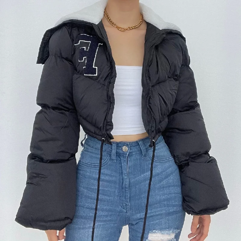 Fluffy embroidery drawstring long sleeve turnover collar zip-up coat Coat Overcoat Trench Coat Fluffy embroidery drawstring long sleeve turnover collar zip-up coat Coat Overcoat Trench Coat