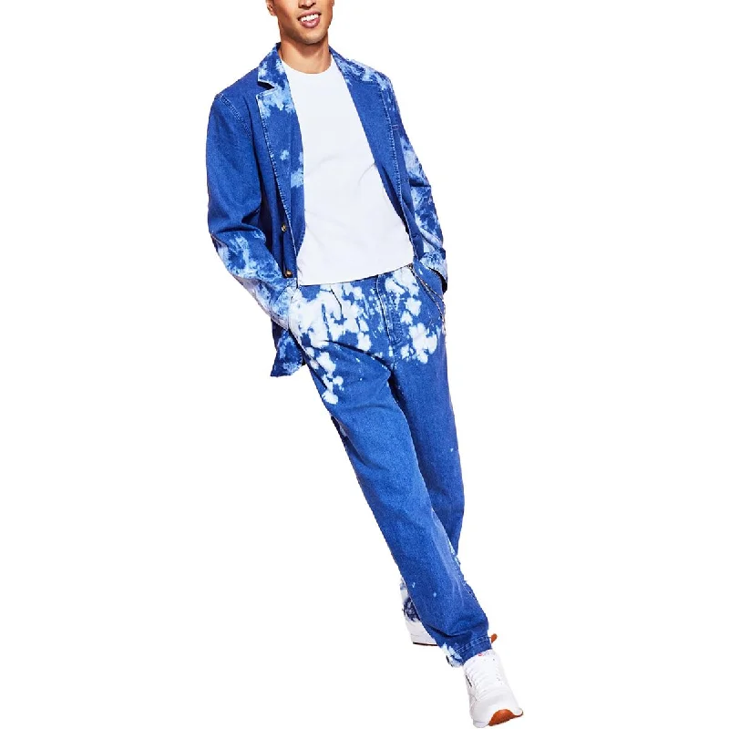 Royalty By Maluma Mens Denim Collared Two-Button Blazer Women's Patchwork Suit