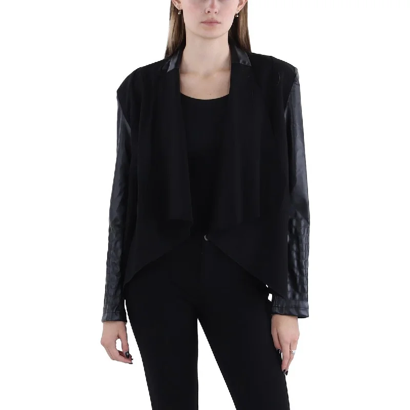 Patrizia Luca Womens Faux Leather Dressy Open-Front Blazer Women's Casual Suit