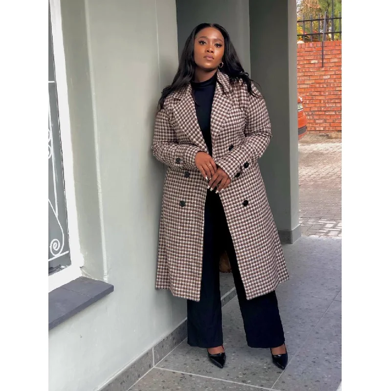 Plaid Double Breasted Coat Tailored Straight A-Line