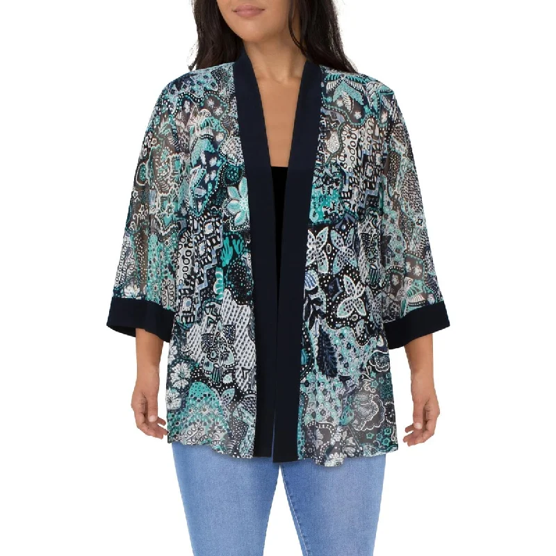 R&M Richards Womens Plus Printed Collarless Open-Front Blazer Women's High-End Blazer R&M Richards Womens Plus Printed Collarless Open-Front Blazer Women's High-End Blazer