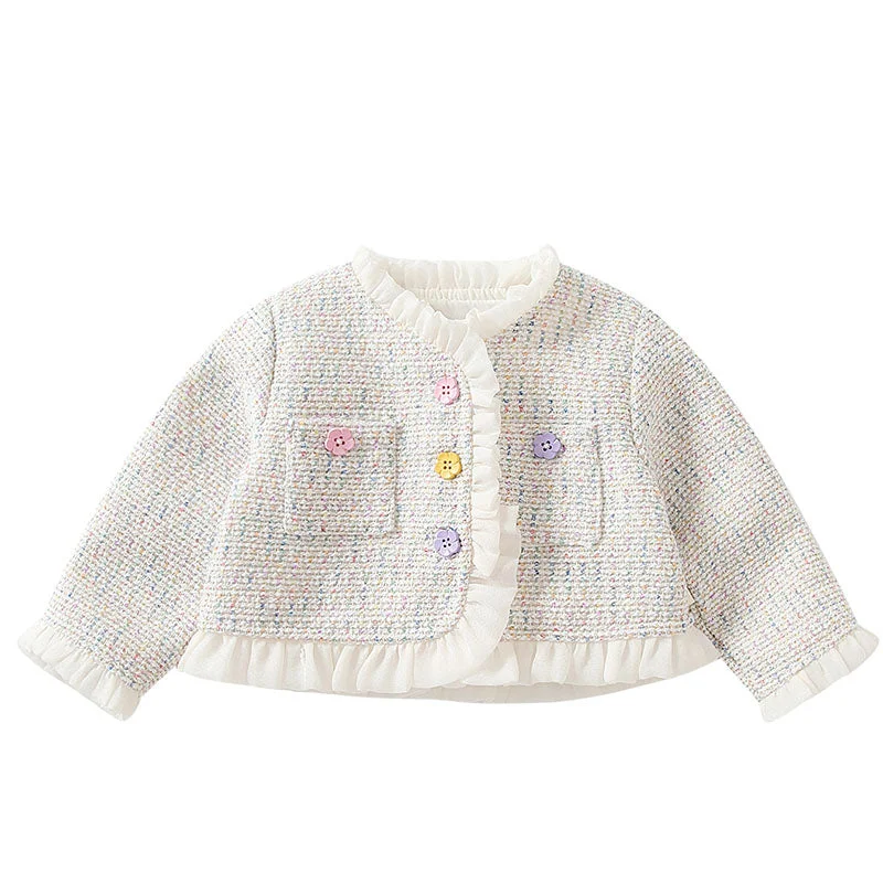 Girls' WarmJacket Toddler Cute Autumn Dress Ruffle Trim Colorful Button Plaid Coat Elasticated Drawstring Belted Girls' WarmJacket Toddler Cute Autumn Dress Ruffle Trim Colorful Button Plaid Coat Elasticated Drawstring Belted