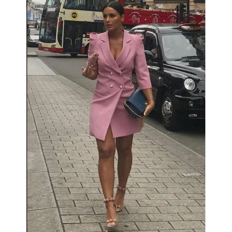 3 Quarter Sleeve Double Breasted Long Blazer Women's Advanced Suit