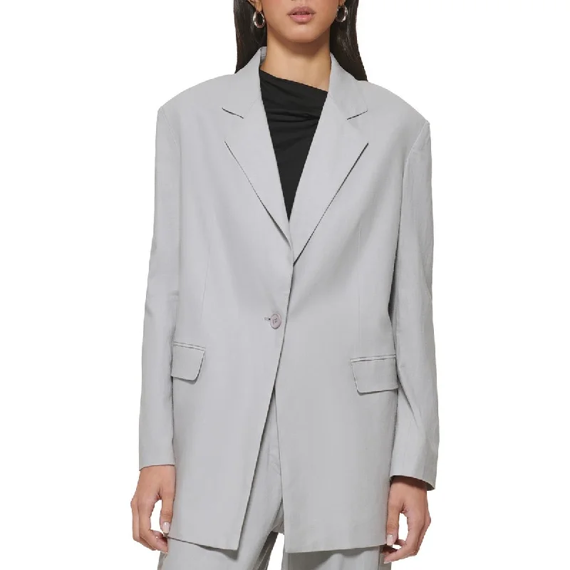 DKNY Womens Linen Business Two-Button Blazer Women's Casual Suit