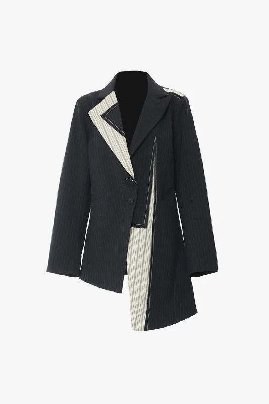 Deconstructed Contrast Lapel Shoulder Pad Single Breasted Striped Blazer Women's Premium Blazer Deconstructed Contrast Lapel Shoulder Pad Single Breasted Striped Blazer Women's Premium Blazer