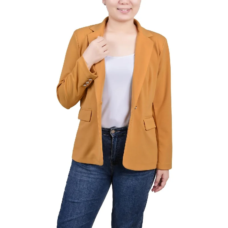 NY Collection Womens Petites Collar  One-Button Blazer Women's Classic Suit