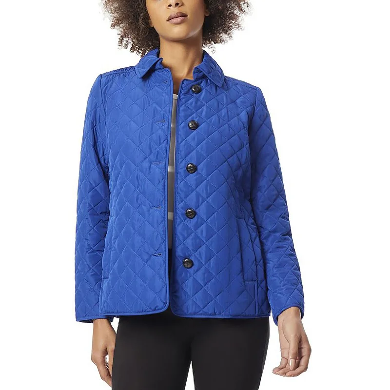 Jones New York Womens Button Long Sleeves Quilted Coat Fleece Down Feather