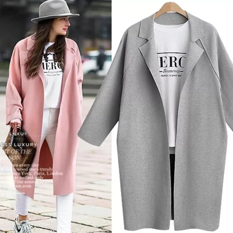 Autumn Turn-Down Collar Trench Coat Kimono Robe Cloak