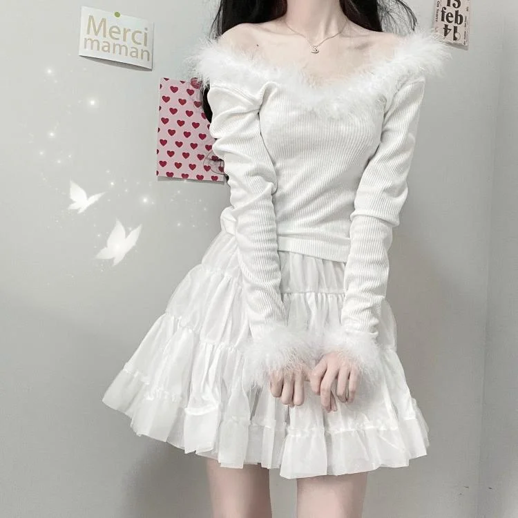 Sexy white fur coat + short skirt PL51727 Houndstooth Coat Plaid Coat Tartan Coat