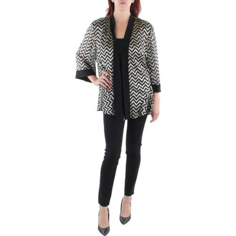 R&M Richards Womens Petites Mesh Metallic Duster Blazer Women's Classic Blazer