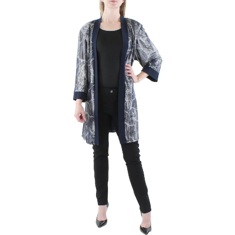 R&M Richards Womens Plus Metallic Open Front Duster Blazer Women's Premium Blazer