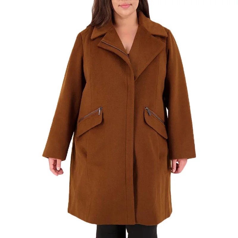 Vince Camuto Womens Plus Lightweight Cold Weather Wool Coat Elasticated Drawstring Belted