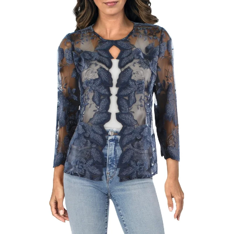 Alex Evenings Womens Lace Mesh Collarless Blazer Women's Elegant Blazer