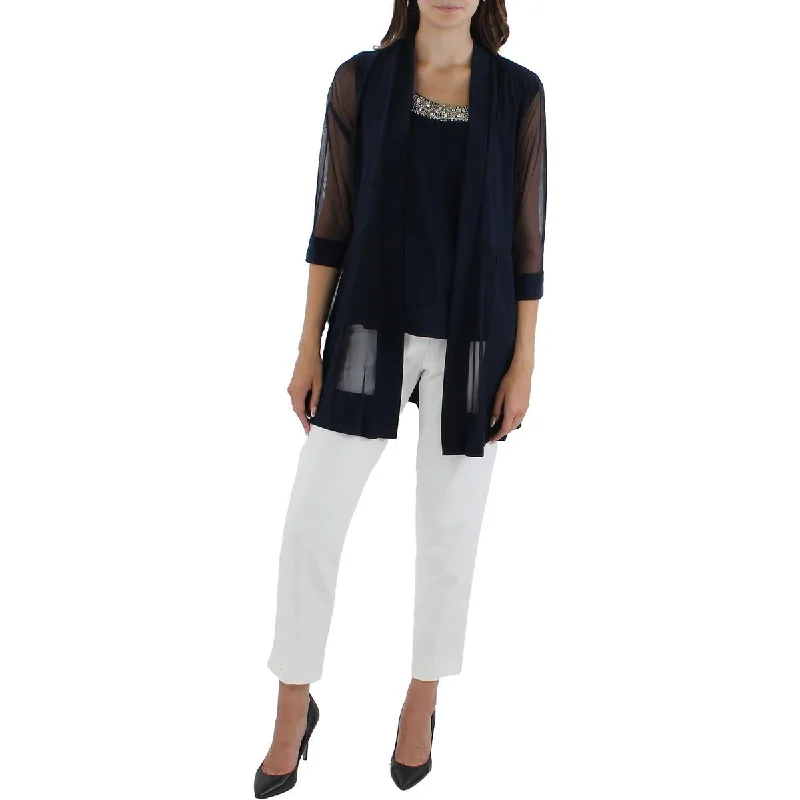 R&M Richards Womens Petites Mesh 2fer Duster Blazer Women's Leather Blazer